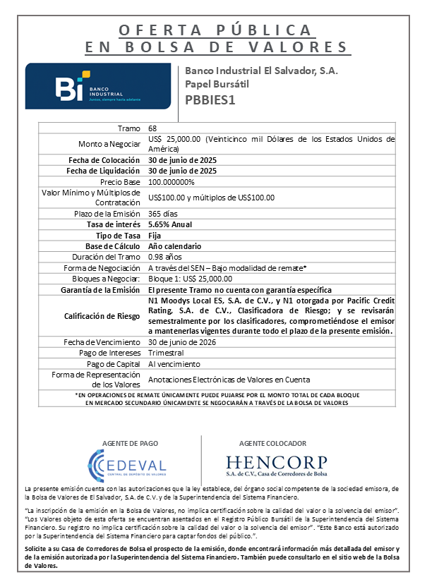 AVISO COLOCACION PBBIES1 T 68