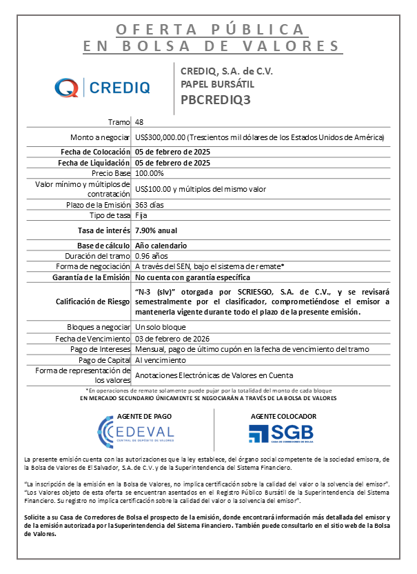 AVISO COLOCACION PBCREDIQ3 T 48