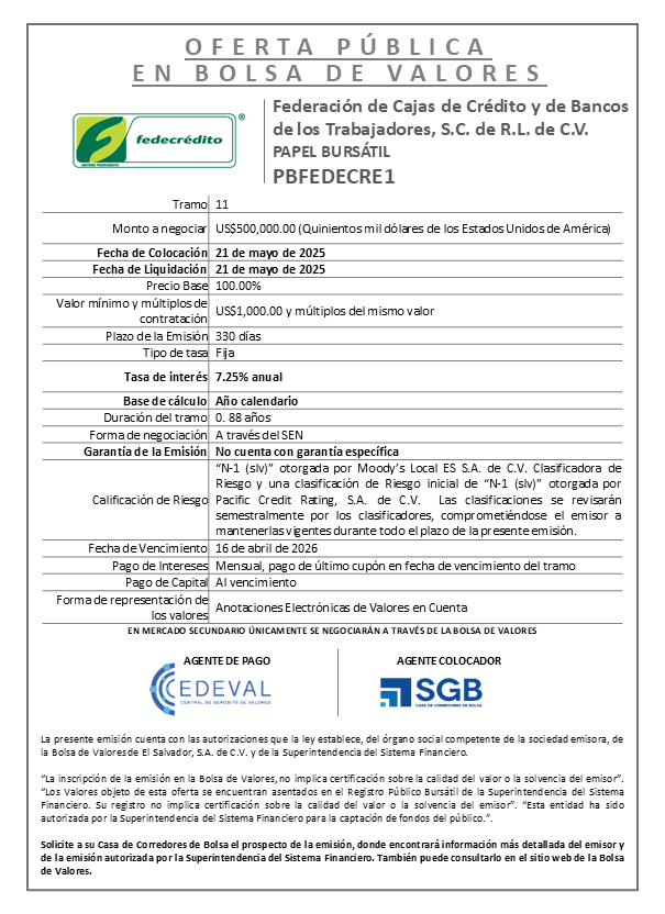 AVISO COLOCACION PBFEDECRE1 T 11