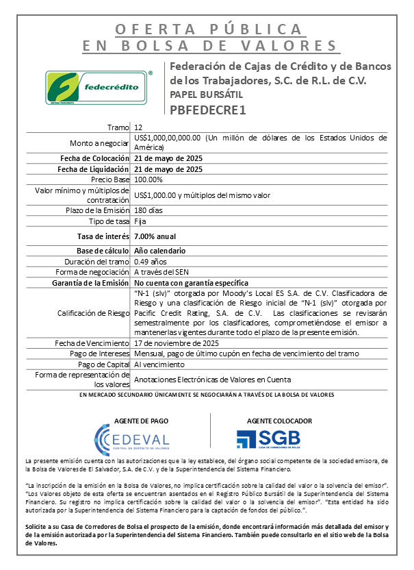 AVISO COLOCACION PBFEDECRE1 T 12
