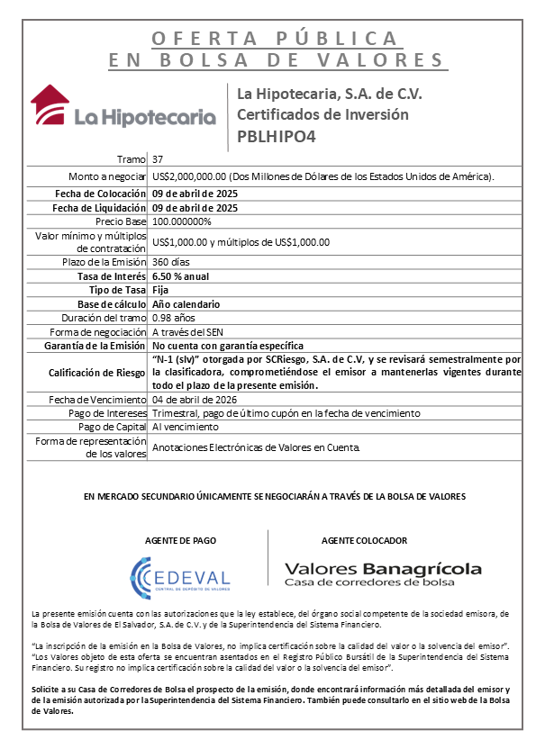 AVISO COLOCACION PBHIPO4 T 37