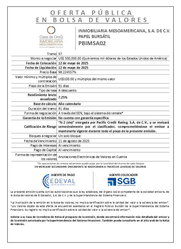 AVISO COLOCACION PBIMSA02 T 57