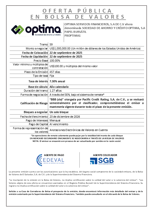 AVISO COLOCACION PBOPTIMA1 T 59