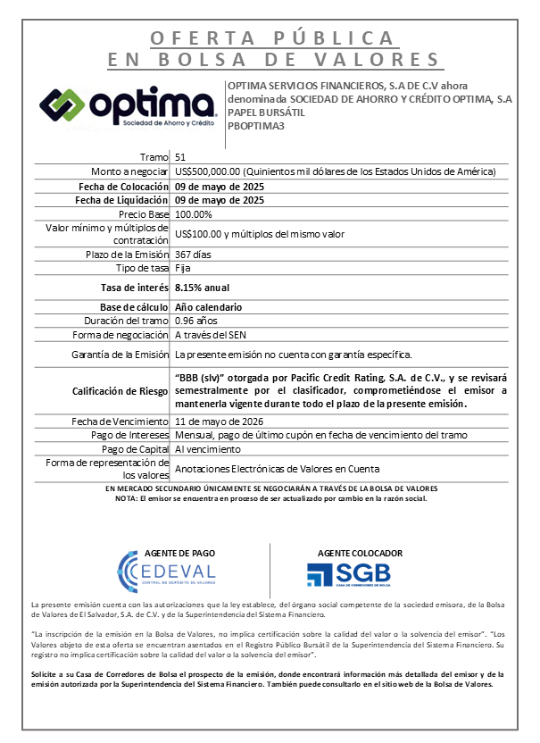 AVISO COLOCACION PBOPTIMA3 T 51