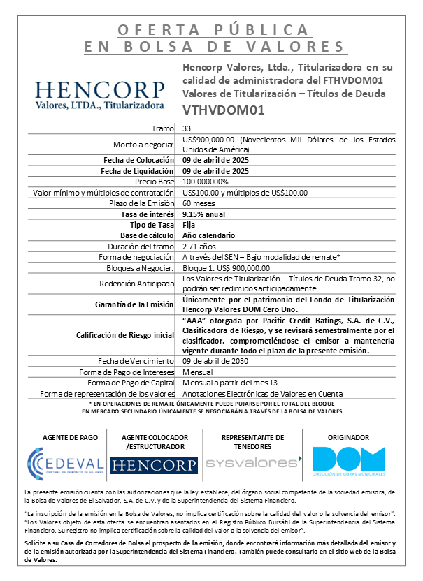AVISO COLOCACION VTHVDOM01 T 33