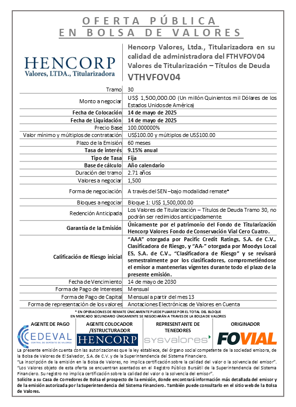 AVISO COLOCACION VTHVFOV04 T 30