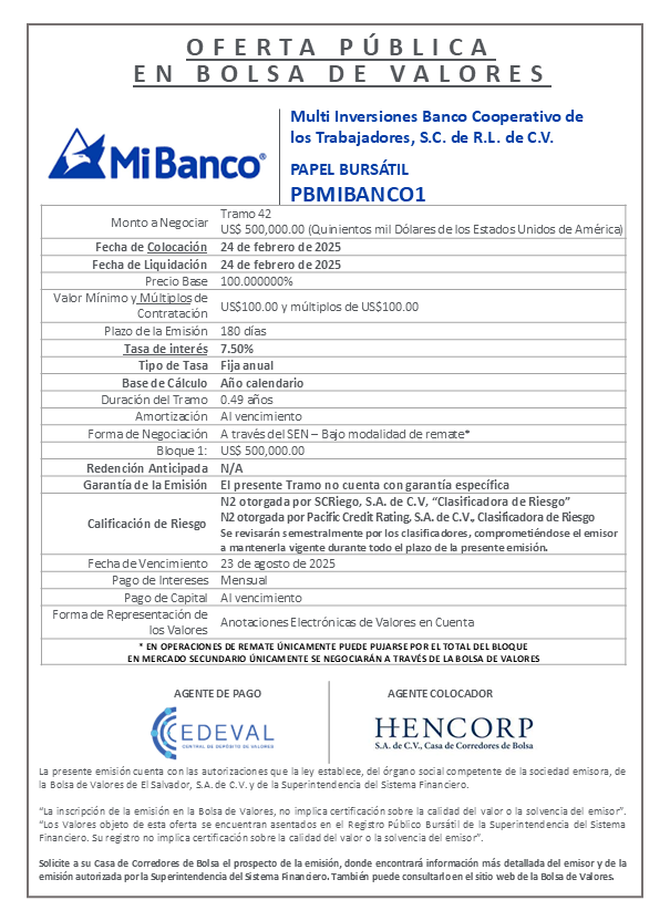 AVISO COOCACION PBMIBANCO01 T 42