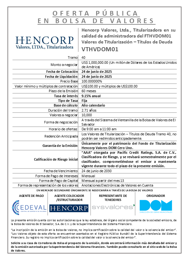 Anuncio Tramo 40 VTHVDOM01