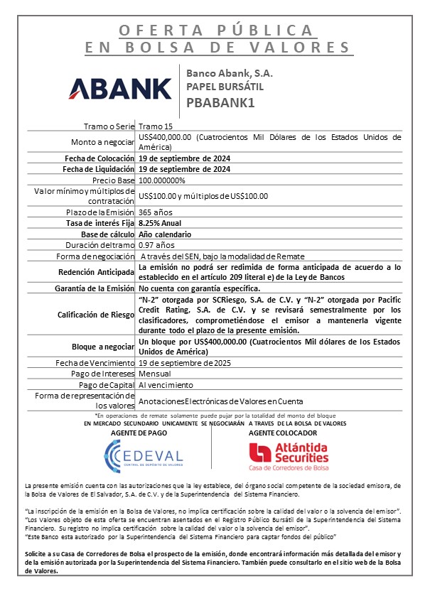 Modelo Colocación PBABANK TRAMO 15R bves